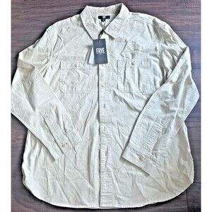 Frye Men's Woven Cotton Long Sleeve Casual button down shirt Off White M